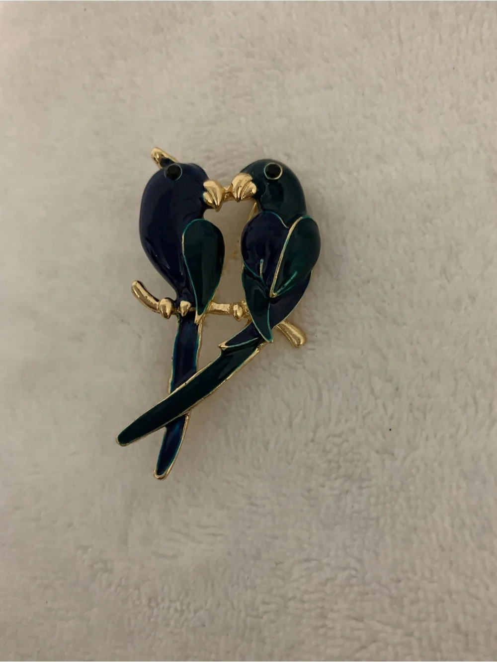 Gold-Tone Blue & Teal Parrot Brooch